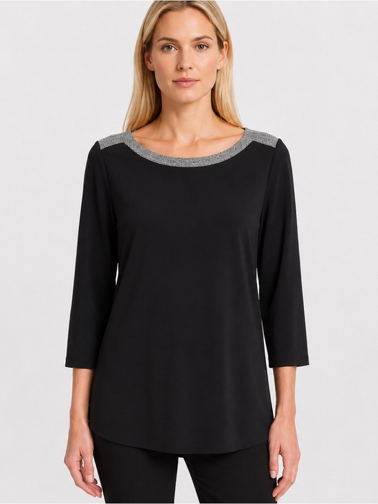 Lands' End Tops - Lands' End Black Silver Metallic Dressy Tunic Top Blouse Size Medium (10-12)